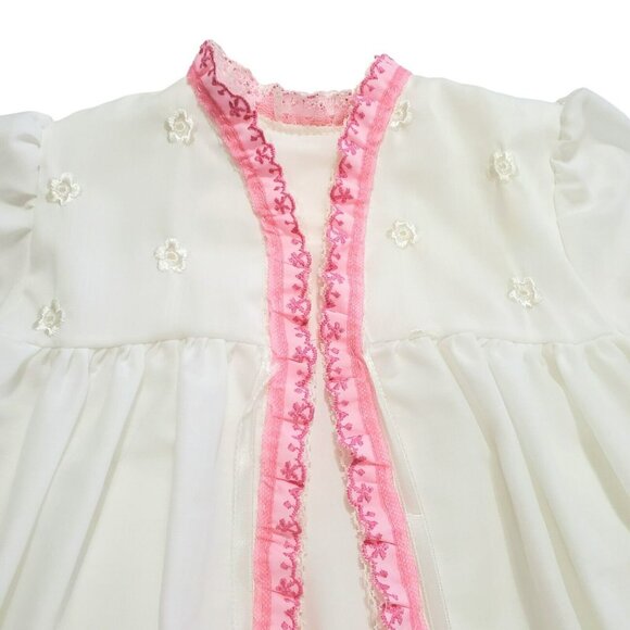 VTG Baby Christening Robe Dress Cover Up Coat Eyelet Lace Embroidered Flowers - Picture 8 of 14